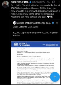 Don Jazzy vows to support 10,000 laptop initiative with N20m
