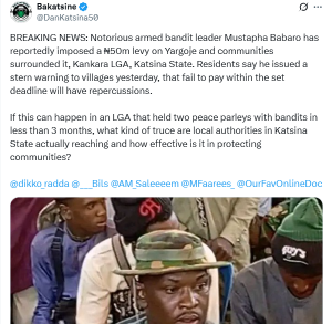 Notorious band.it Babaro reportedly impose N50m levy on Katsina communities