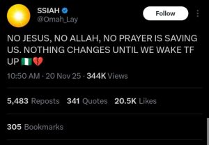 Prayers won’t save us – Omah Lay reacts to k!llings