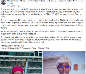 Driver to Gombe Governorâs Chief of State caught on camera assaulting serving ward councillor (video)