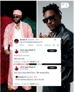 Jesse Jagz, Davido exchange words on X
